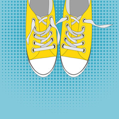 Pair of shoes on color background in Pop Art Style Vector Illustration