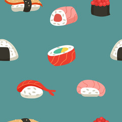 Kuchnia japońska. Wzór. Sushi i bułki. - 207721855