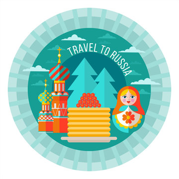 Travelling to Russia. Welcome to Russia. Vector illustration isolated on white background
