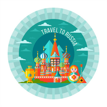 Travelling to Russia. Welcome to Russia. Vector illustration isolated on white background