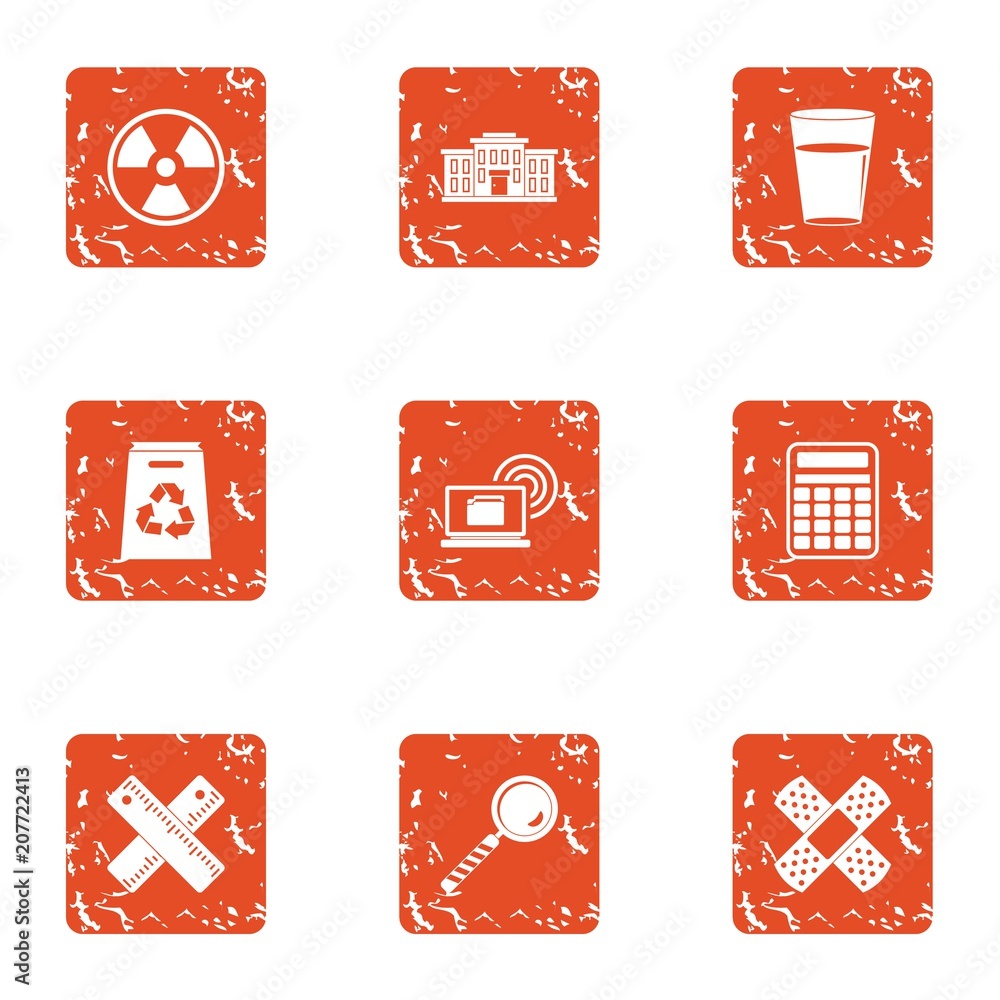 Poster polymer icons set. grunge set of 9 polymer vector icons for web isolated on white background