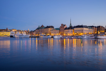 Fototapeta na wymiar Stockholm cityscape skyline at night in Stockholm, Sweden