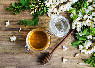 Honey with acacia blossoms