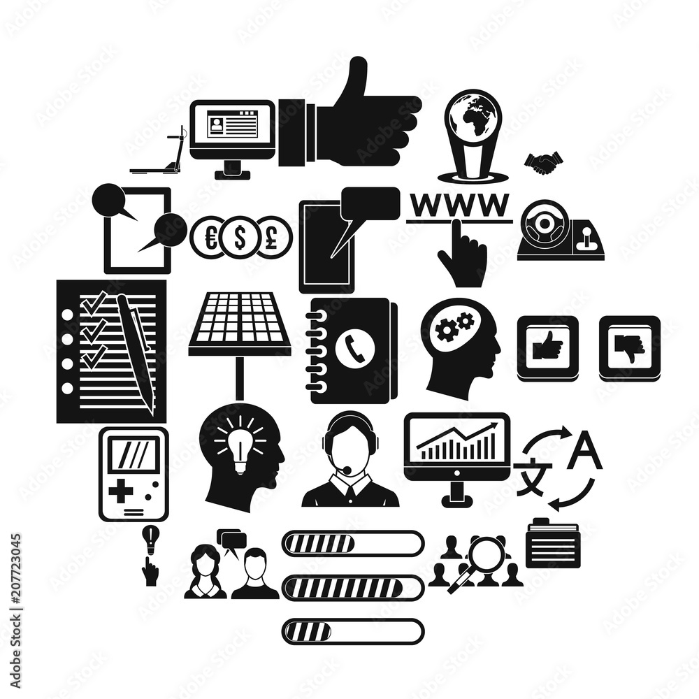 Poster seo interface icons set. simple set of 25 seo interface vector icons for web isolated on white backg