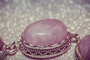 Silver jewellery with purple stone retro