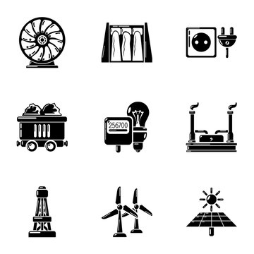 Power state icons set. Simple set of 9 power state vector icons for web isolated on white background