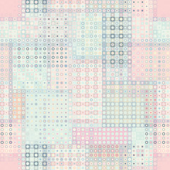 Seamless background. Geometric abstract symmetric pattern in low poly pixel art style. Polka dot pattern on low poly background. Vector image.
