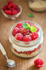Raspberry cheesecake in  jar