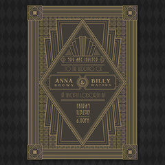 Wedding invitation card vector template retro style.