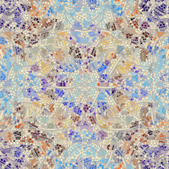 Low poly ornamental texture based on decorative elements Paisley. Seamless pattern in indian style. Symmetric ornament.