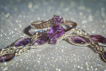 Silver ring with natural amethyst