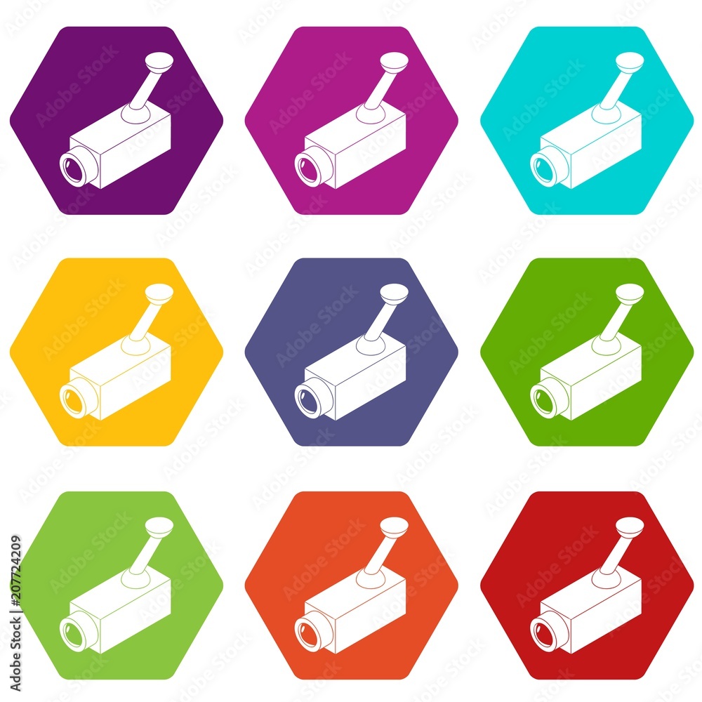 Poster security camera icons 9 set coloful isolated on white for web