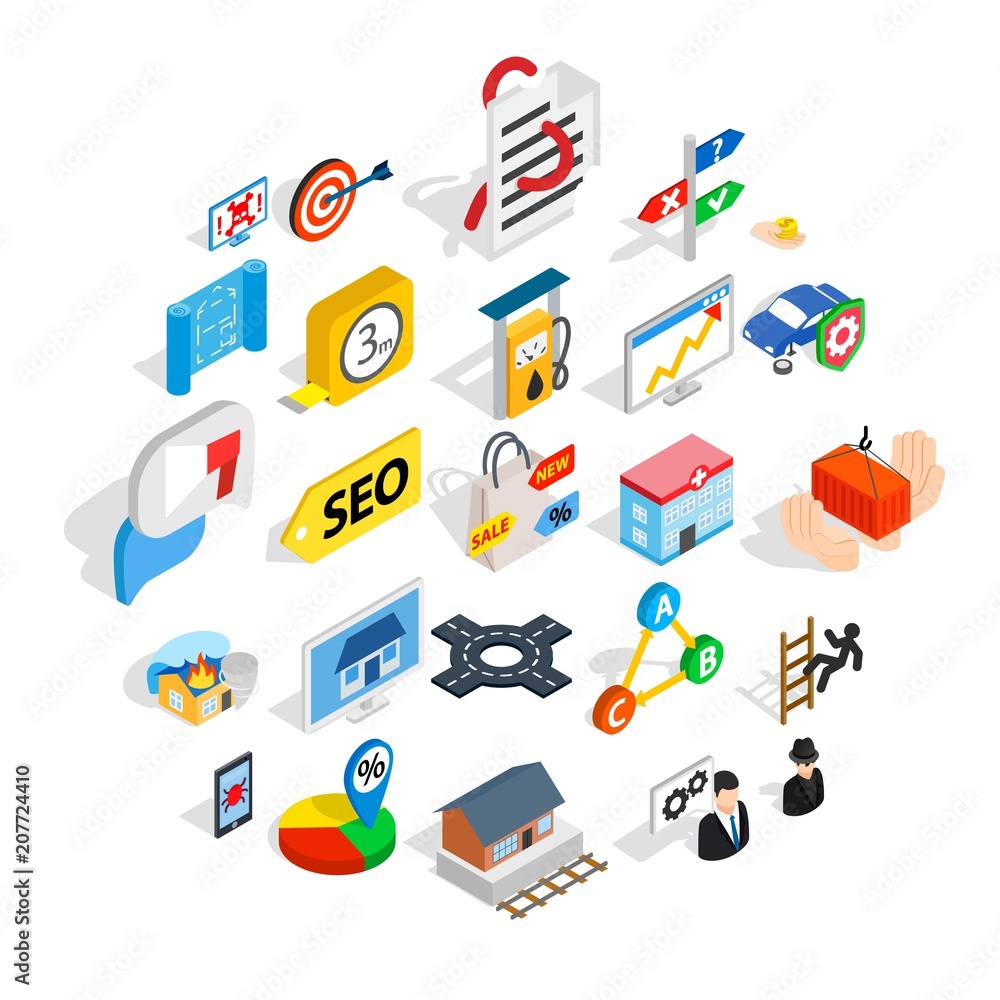 Poster development interface icons set. isometric set of 25 development interface vector icons for web isol