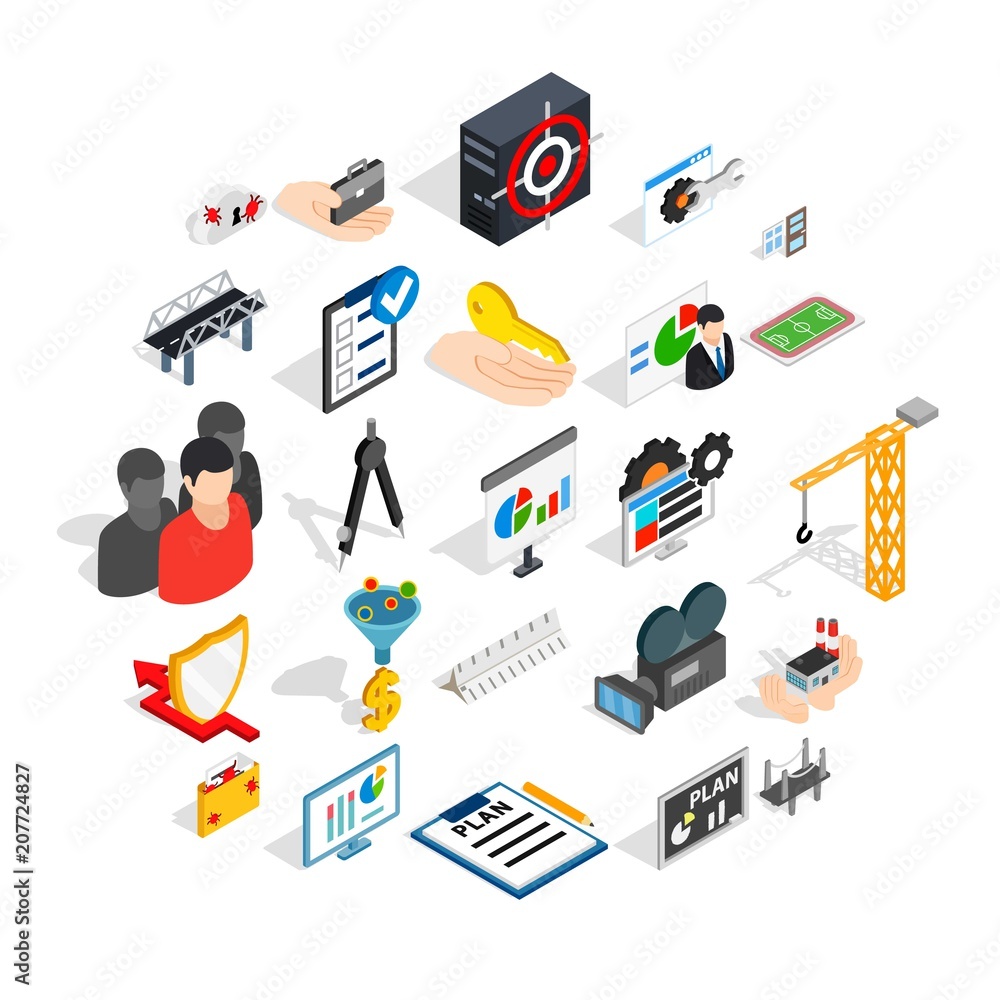 Poster interface icons set. isometric set of 25 interface vector icons for web isolated on white background