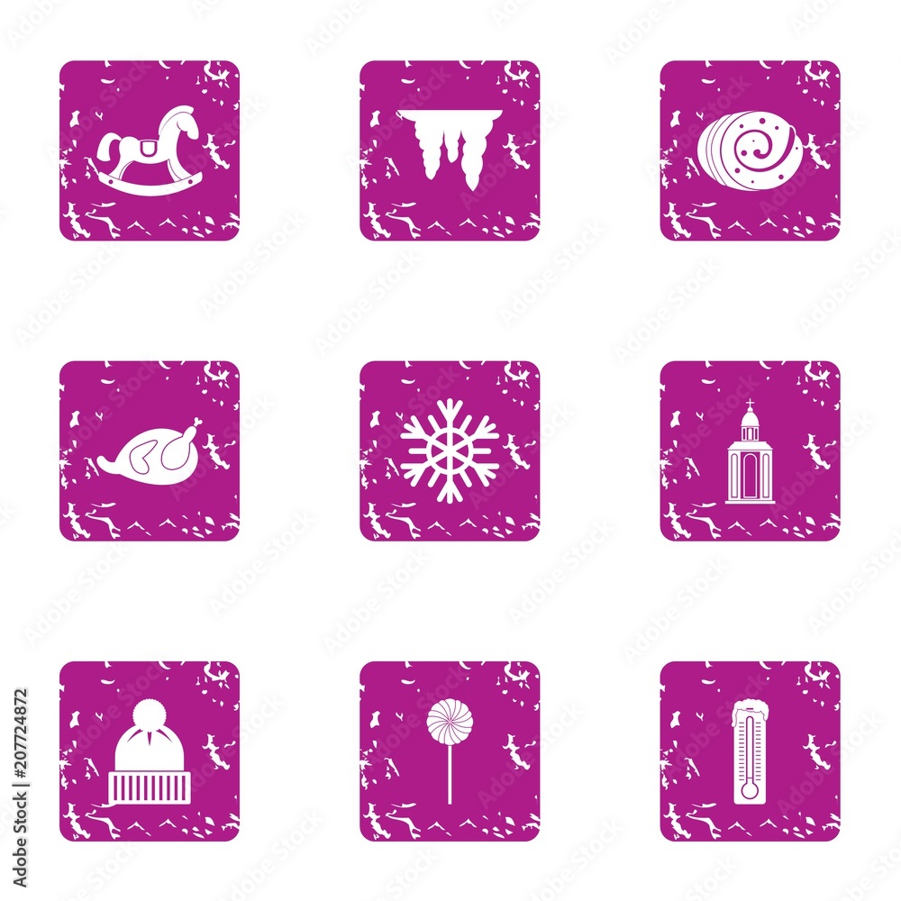 Poster winter respite icons set. grunge set of 9 winter respite vector icons for web isolated on white back