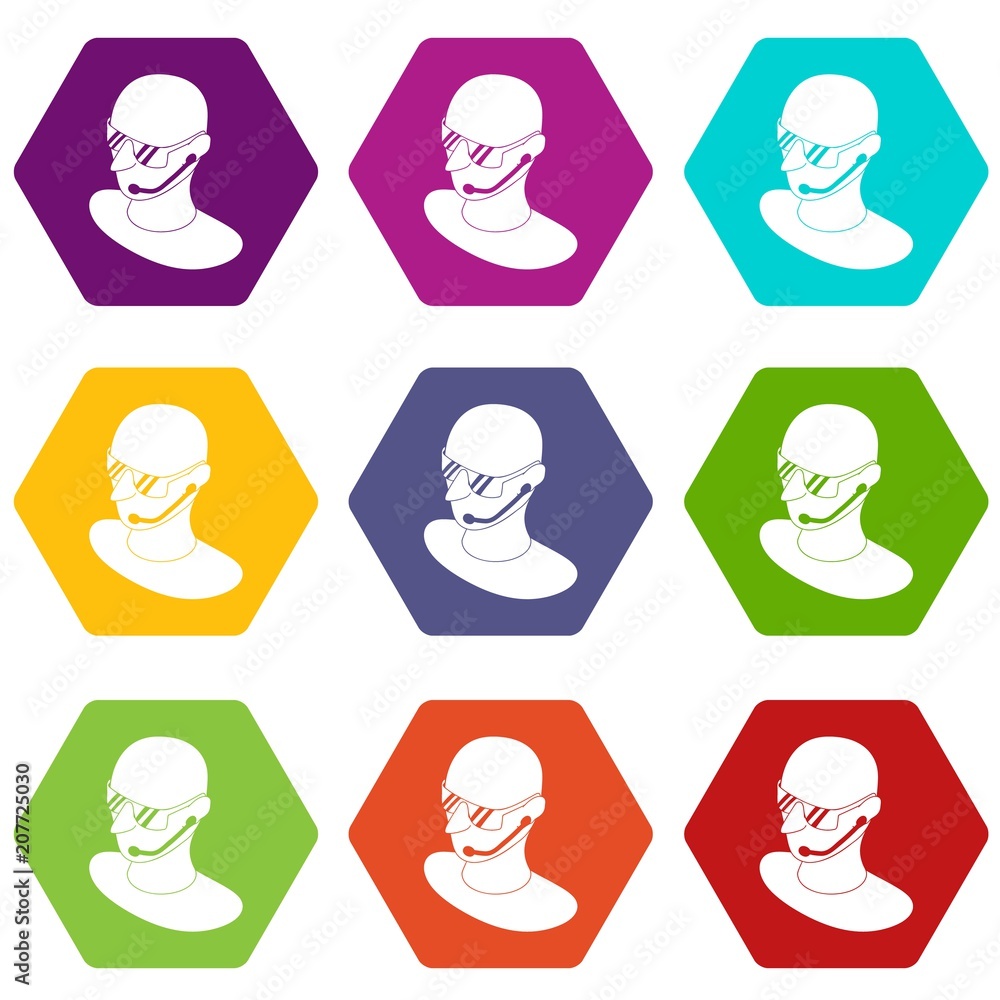 Poster security man icons 9 set coloful isolated on white for web