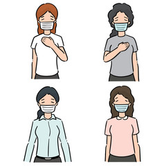 vector set of women using medical protective mask