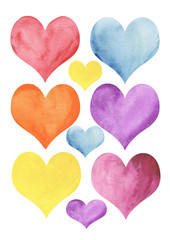 сердечки разноцветные акварель - 207725848
