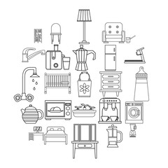 Room icons set. Outline set of 25 room vector icons for web isolated on white background