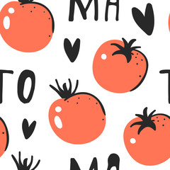 Hand drawn seamless pattern with vegetable. Vector artistic drawing food. Summer illustration tomato