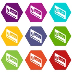 Credit card icons 9 set coloful isolated on white for web