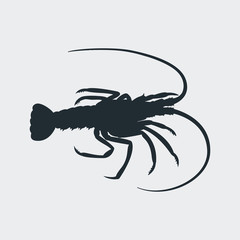 Icono plano silueta langosta en fondo gris