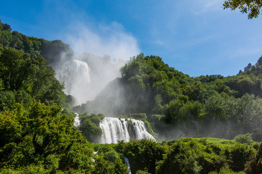 Fototapeta Marmore falls, Cascata delle Marmore, in Umbria, Italy. The tallest man-made waterfall in the world.