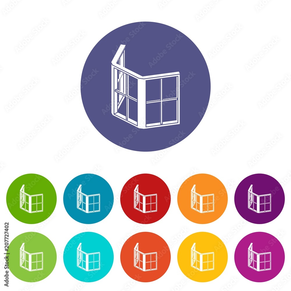Poster facade window frame icons color set vector for any web design on white background