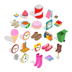 Indoors icons set. Isometric set of 25 indoors vector icons for web isolated on white background