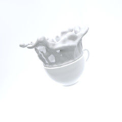 3d render cup with white splash isolated