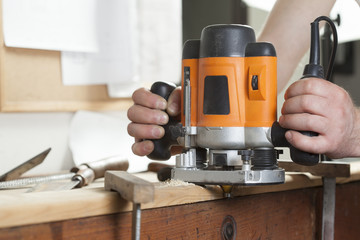 woodworking router . carpentry. copy space