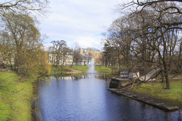 Fototapeta na wymiar A beautiful view of the Riga Canal in Vermanes Garden, Riga, Latvia