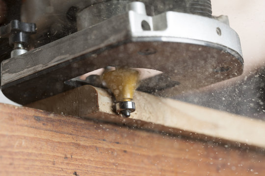 woodworking router  spinning.  carpentry. close up