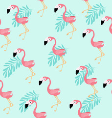 Obraz na płótnie Canvas Cute Pink flamingo bird vector pattern