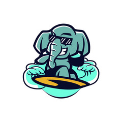 Surfing Elephant- Mascot Design Vector