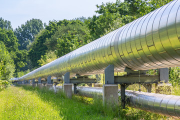 Huge metal gas pipeline transporting gas
