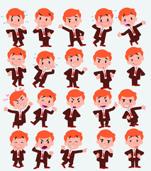 Cartoon character businessman. Set with different postures, attitudes and poses, doing different activities in isolated vector illustrations.