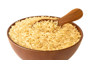 a brown rice on white background , healthy food