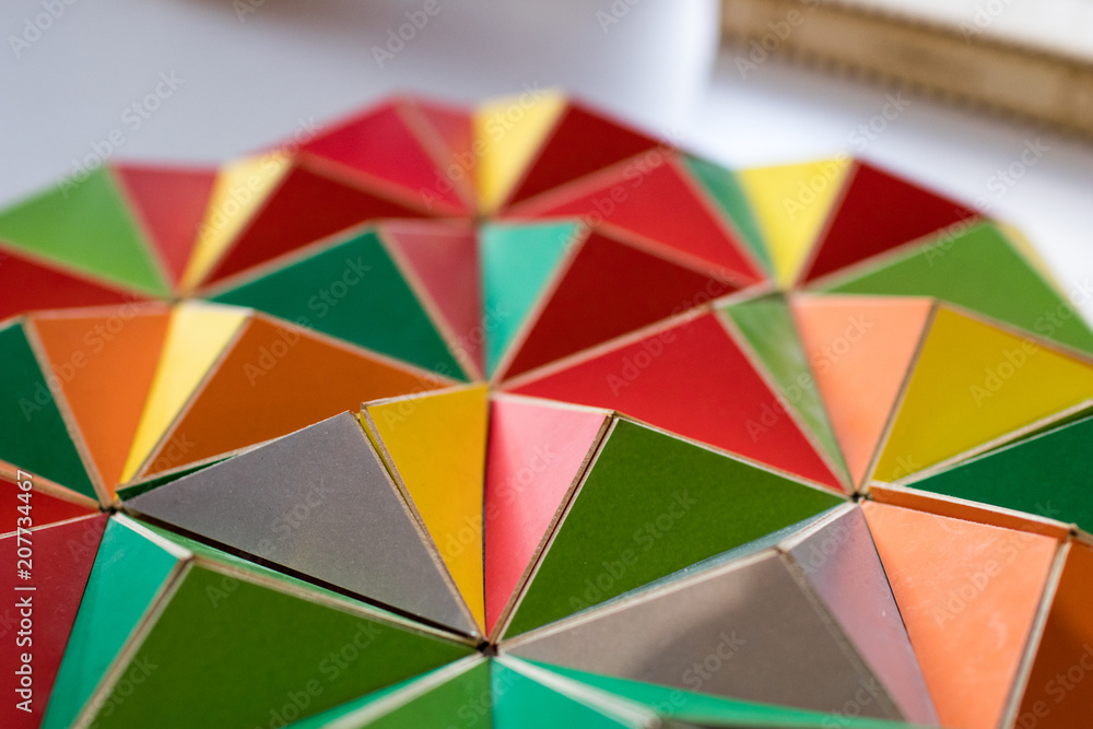 Aufkleber polygonal surface with colored triangles, tessellation of a three-dimensional floor with colored pol