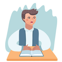 Bored kid doing homework or sitting on boring school lesson. Cute cartoon vector illustration.