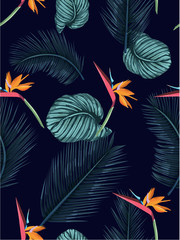 Seamless indigo tropical pattern.