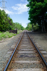 Fototapeta premium Photograph of a train tracks on long island.