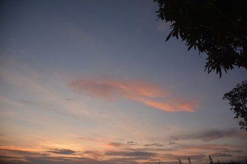 Obraz premium sky, sunset, sunrise, clouds, clouds, red, crimson, moon, palm trees, lantern, city, height, reflection, reflection,