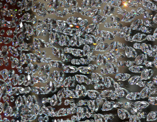 diamonds shimmering on the mirror in the jewelry store