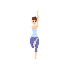 Beautiful woman standing in tadasana pose, girl practicing yoga vector Illustration on a white background