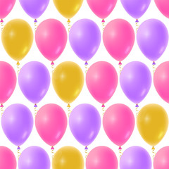 Seamless balloons pattern for Baby Shower background. Realistic Birthday balloon floating in the air.