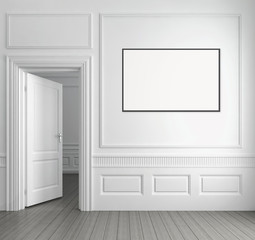 Obraz na płótnie Canvas Modern bright interiors empty room with mockup poster frame 3D rendering illustration