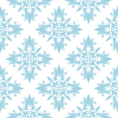Blue flowers on white background. Ornamental seamless pattern