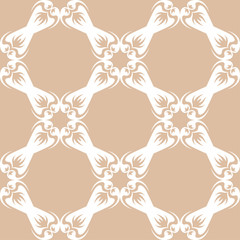 White floral seamless pattern on beige background