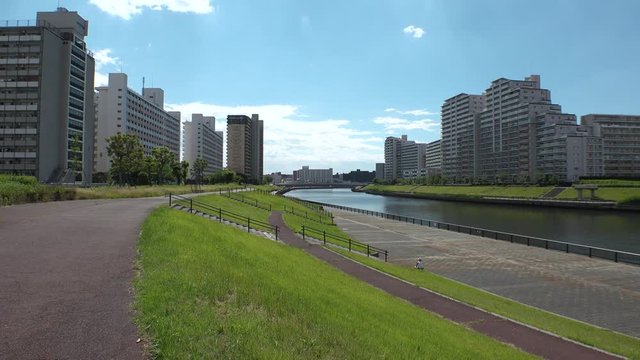 OJI,  TOKYO,  JAPAN - CIRCA JUNE 2018 : Scenery of RESIDENTIAL APARTMENT AREA in Oji area.  This area is famous for HUGE APARTMENT BUILDINGS in Japan.